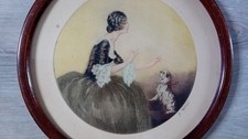 RARE gravure originale EA aquatinte de A.FERAT Art Déco Femme au Chien Era Icart