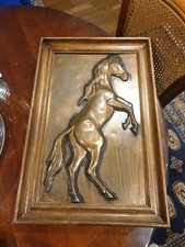 Grand Cadre En Cuivre Rose Repoussé Cheval Equestre