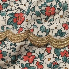 FRENCH 1920s WOMEN SUMMER SKIRT~ LIBERTY FLORAL RAYON & GOLD TRIMS ~ UNWORN ~S/M