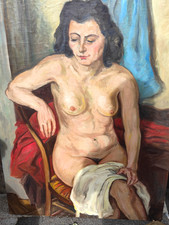 Grande Peinture originale de femme Jacques GACHOT  (1885-1954) Drusenheim 1949