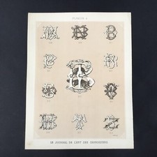 Gravure Monogrammes XIXè Pour Carrosse Louveterie Vénerie Loups 19thC
