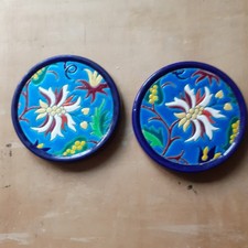 2 Sous-tasse ou dessous de Théière ou Bouteille Ancien  en Émaux de Longwy