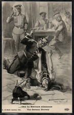 AT069 WWI a/s ABEILLé "THE GERMAN BRAVERY" SOLDIER SWORD WOMAN on the GROUND