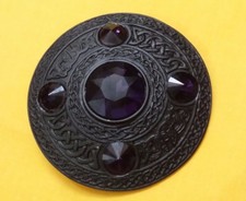 Kilt Écossais Mouche Plaid Broche Bleu 5 Pierre Noir Geai Finition Celtic 10.2cm