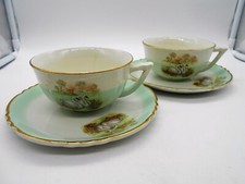 02 ) SUPERBE PAIRE DE TASSE AUX CYGNES EN FAÏENCE DE ORCHIES MOULIN DES LOUPS