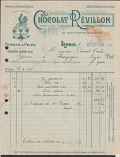 CHOCOLAT REVILLON : Ancienne facture  et traite illustrées de 1930 - Lyon