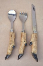 Ancien COUVERTS à SALADE + COUTEAU A PAIN PIED DE BICHE chasseur cabane chasse