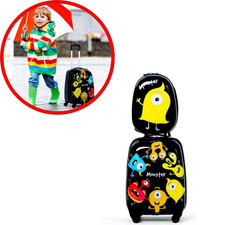 Valise Enfant COSTWAY 16'' + Sac à Dos 12'' Noir Motif Monstre Garçon