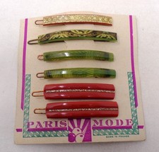 Lot 6 peignes anciens - Barettes à cheveux en celluloid sur plaquette 1930-40's