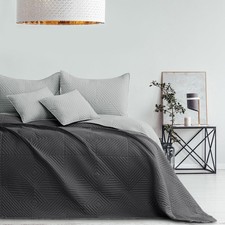 Couvre-lit 220 x 240 cm - En acier argenté - Double face - Surpiqûre ultrason...