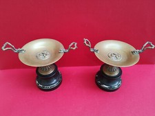 Paire de coupe bronze et marbre signées J Moigniez décor lézard sauterelle