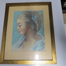 TABLEAU DESSIN PASTEL JEUNE FEMME CADRE VERRE