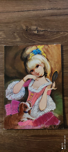 Carte postale brodée jeune - postale,