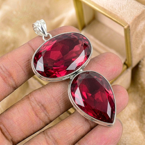 Silver red garnet gemstone - silver,