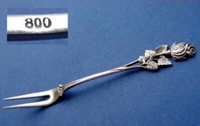 Fourchette De Service, Fourchette À Servir, Décor De Rose, Argent 800 B388