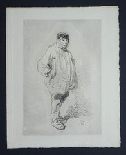 GAVARNI Un paysan portrait Gravure sur acier eau-forte originale de 1925 Vernant