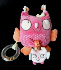 *. DOUDOU PELUCHE TEX CHOUETTE HIBOU BEBE VIBRANT ROSE ORANGE ANNEAU BILLES TTBE