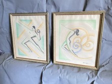 Dessins originaux Art Déco 1929 – la paire – 39x47 cm –  sous verre