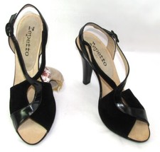 REPETTO Sandales PALATI talons 11 cm cuir glacé et velours noir 37.5 NEUF BOITE