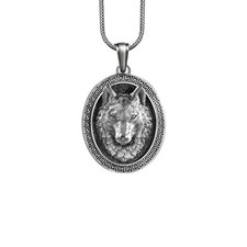 Collier tête de loup argent sterling pendentif oxydé animal viking cadeau hommes