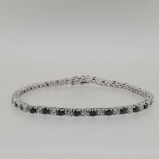 ''Unisexe'' Tennis Bracelet Véritable Argent Sterling Noir & Blanc Simulé
