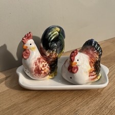 Ensemble Salière Poivrière Statues Céramique Coq et Poule Intrada Made In Italy