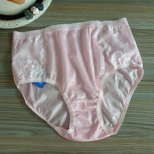 Culotte vintage polyester transparent sissy rose dentelle nylon slip soyeux t...