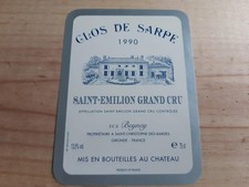 étiquette vin chateau Clos de Sarpe 1990 Saint Emilion grand cru wine label