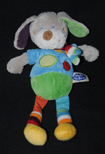 Peluche doudou chien - vert, bleu