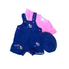 Ensemble salopette été 3 pièces bébé fille, haut cerise et 0-3,3/6,9/12 mois