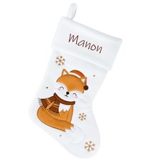 Chaussette / botte de Noël brodée blanche renard