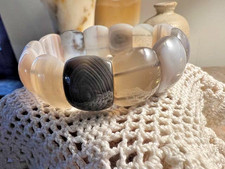 Bracelet manchette pierre agate tons pastels ancien tons beige crème gris