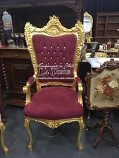 Fauteuil Canapé Trône Baroque Royal Or Velours Rouge Swarovski