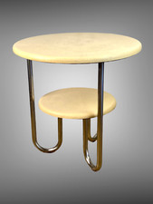 Gueridon circurlaire a 2 plateaux superposés et pieds en tube chromé