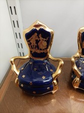 Boite Fauteuil Porcelaine Limoges , Bleu Cobalt Et Doré 