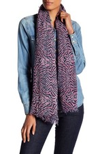 ZADIG & VOLTAIRE FOULARD ÉCHARPE IMPRIMÉ ZEBRE GÉOMETRIQUE BLEU MARINE ET ROSE