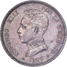 Espagne, Alfonso XIII, 2 Pesetas, 1905, Madrid, Argent, SUP+