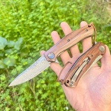 Couteau Pliant Acier Damas Manche En Bois Collection Survie Camping Knife Messer