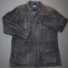 POLO RALPH LAUREN suede leather safari jacket size XL dark blue coat patina RRL