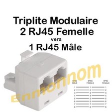 Dédoubleur Modulaire 2 x 8P8C RJ45 Femelle vers 1 x 8P8C RJ45 Mâle
