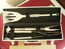 NEW GRANDE CHEF 3 PC STAINLESS STEEL BBQUE TOOL SET- WITH ALUMINUM CASE