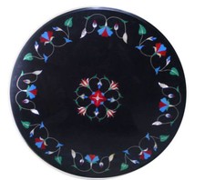 12 " Rond Noir Marbre Table Top Pietra Dura Incrustation Art Décor Maison