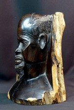 D Art Africain 1930 statue buste Homme ébène massif bicolore dans tronc 3.6kg26c