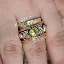 Bague toupie en argent sterling 925 pierre précieuse péridot facettée nouvell...