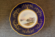 Coalport Main Peint Armoire Plaque 'Dunolly Château' Signé Ph Simpson c1900