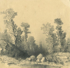 Daté 1867 - PAYSAGE - Dessin original ancien