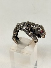 bague panthère argent/marcassites/rubis