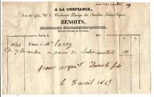 Paris;Petite Facture 1844. Benoits.1 rue des Grès.Cordonnier-Bottier.