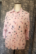 COP COPINE Top blouse chemise polyester  rose T 38 manches 3/4 parfait Etat