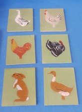 6 Petites Plaques De Puzzles En Bois Ancien Animaux De La Ferme